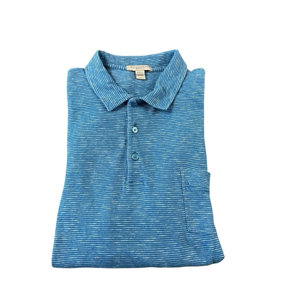 Burberry Brit Blue Striped Cotton Linen Men's Polo Size M Mint